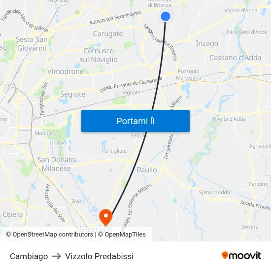 Cambiago to Vizzolo Predabissi map