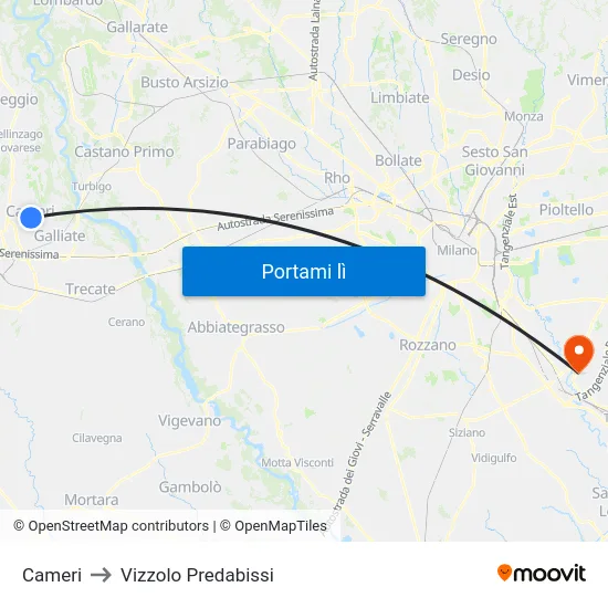 Cameri to Vizzolo Predabissi map