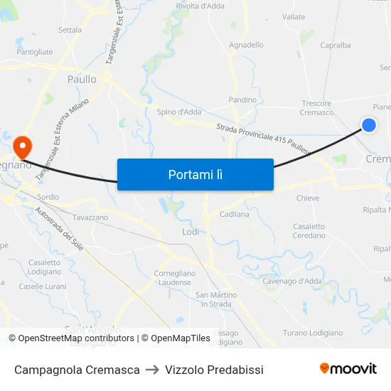 Campagnola Cremasca to Vizzolo Predabissi map
