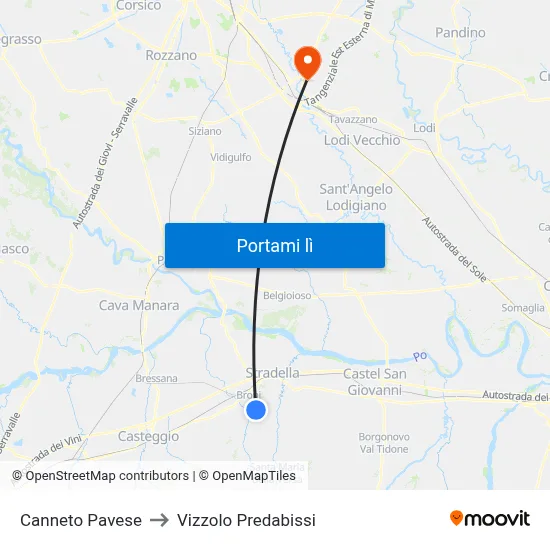 Canneto Pavese to Vizzolo Predabissi map