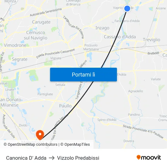 Canonica D' Adda to Vizzolo Predabissi map