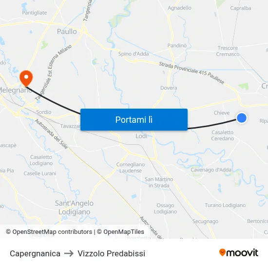 Capergnanica to Vizzolo Predabissi map