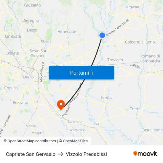 Capriate San Gervasio to Vizzolo Predabissi map