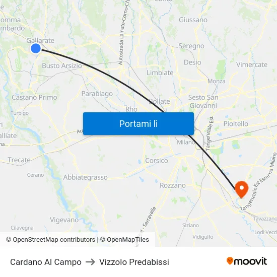 Cardano Al Campo to Vizzolo Predabissi map