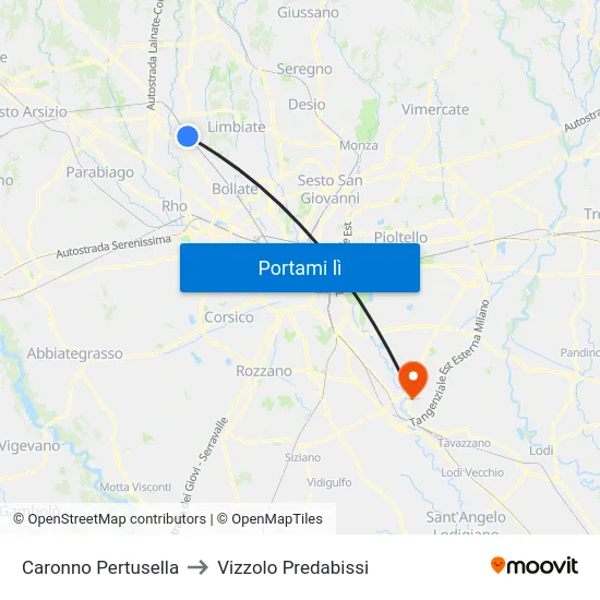 Caronno Pertusella to Vizzolo Predabissi map