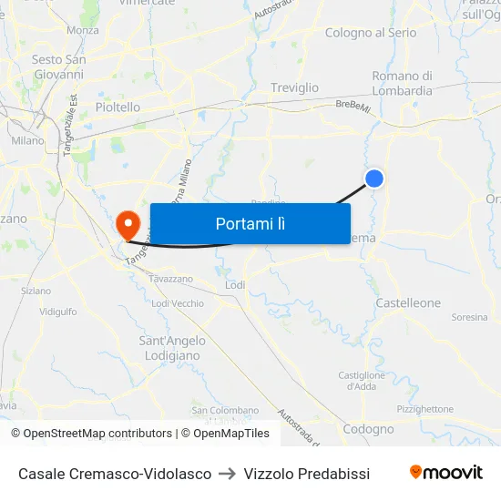 Casale Cremasco-Vidolasco to Vizzolo Predabissi map