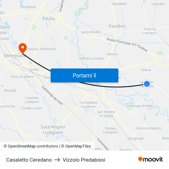 Casaletto Ceredano to Vizzolo Predabissi map