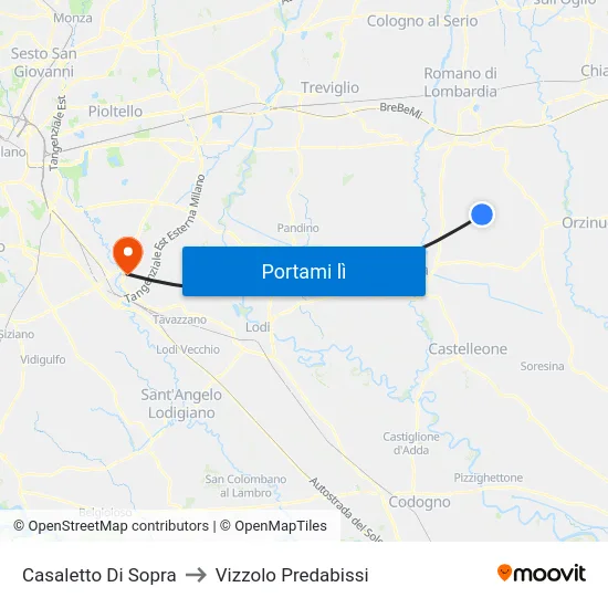 Casaletto Di Sopra to Vizzolo Predabissi map
