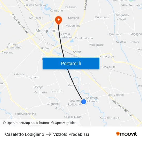 Casaletto Lodigiano to Vizzolo Predabissi map