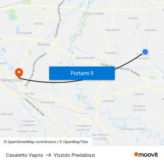 Casaletto Vaprio to Vizzolo Predabissi map
