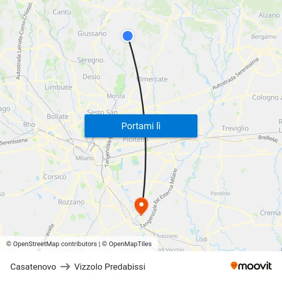 Casatenovo to Vizzolo Predabissi map