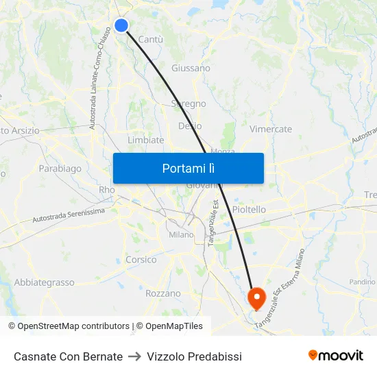 Casnate Con Bernate to Vizzolo Predabissi map
