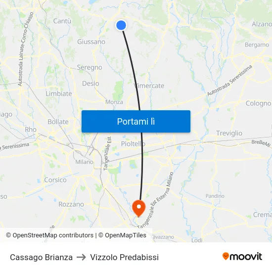 Cassago Brianza to Vizzolo Predabissi map