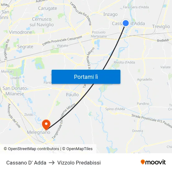 Cassano D' Adda to Vizzolo Predabissi map