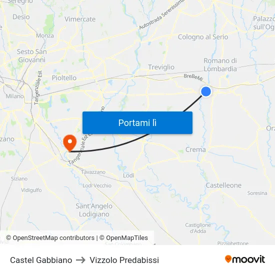 Castel Gabbiano to Vizzolo Predabissi map