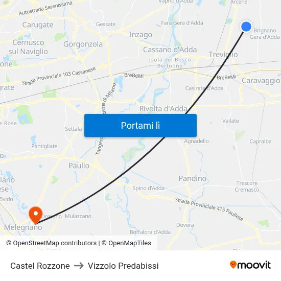 Castel Rozzone to Vizzolo Predabissi map