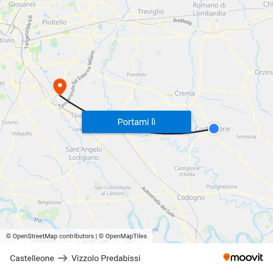 Castelleone to Vizzolo Predabissi map