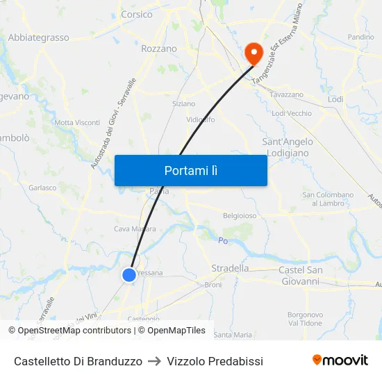 Castelletto Di Branduzzo to Vizzolo Predabissi map