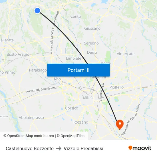 Castelnuovo Bozzente to Vizzolo Predabissi map