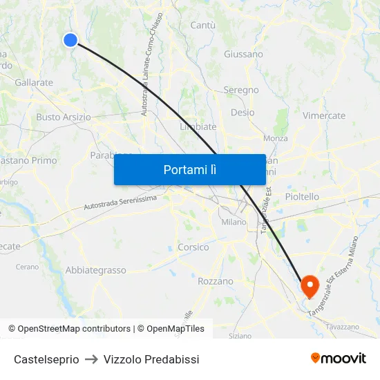 Castelseprio to Vizzolo Predabissi map