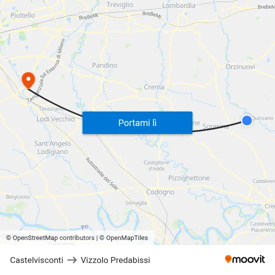Castelvisconti to Vizzolo Predabissi map
