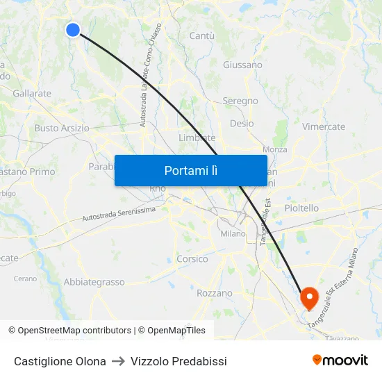 Castiglione Olona to Vizzolo Predabissi map