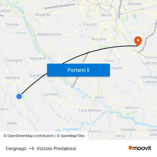 Cergnago to Vizzolo Predabissi map