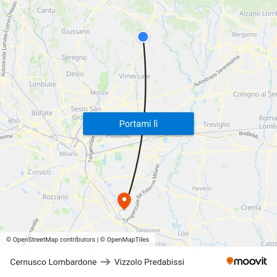 Cernusco Lombardone to Vizzolo Predabissi map
