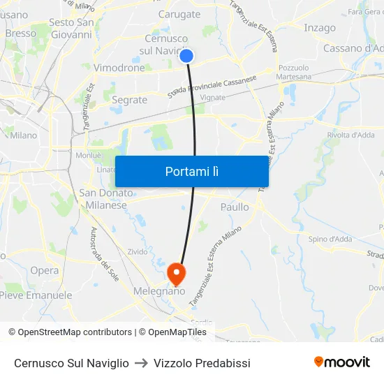 Cernusco Sul Naviglio to Vizzolo Predabissi map