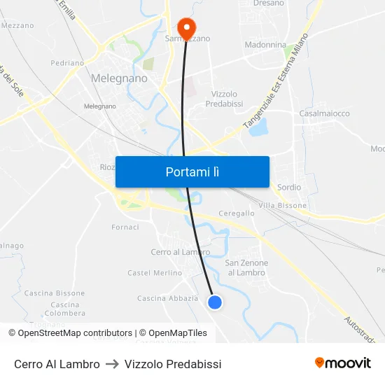 Cerro Al Lambro to Vizzolo Predabissi map