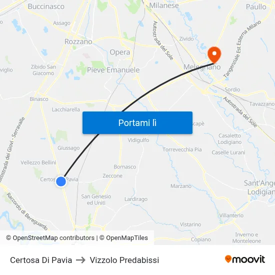 Certosa Di Pavia to Vizzolo Predabissi map