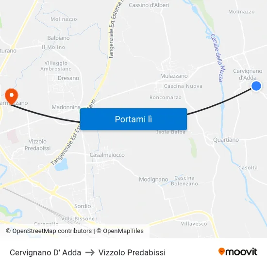 Cervignano D' Adda to Vizzolo Predabissi map