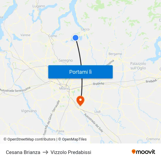 Cesana Brianza to Vizzolo Predabissi map