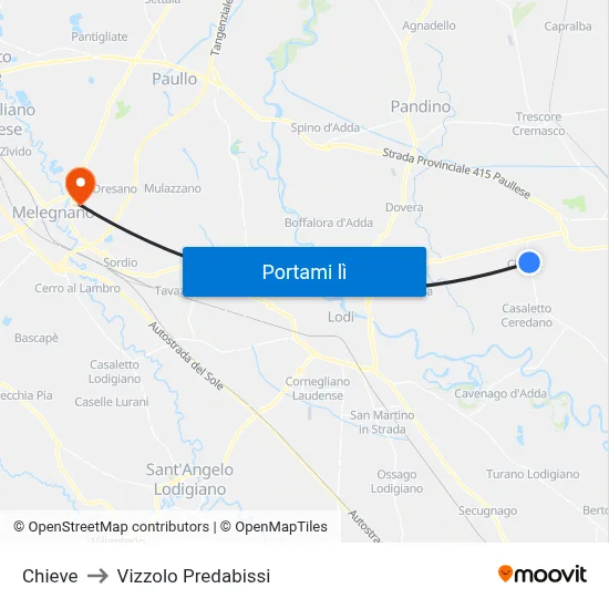 Chieve to Vizzolo Predabissi map