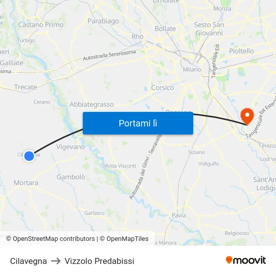 Cilavegna to Vizzolo Predabissi map