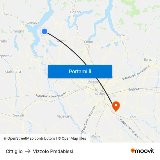 Cittiglio to Vizzolo Predabissi map