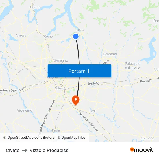 Civate to Vizzolo Predabissi map