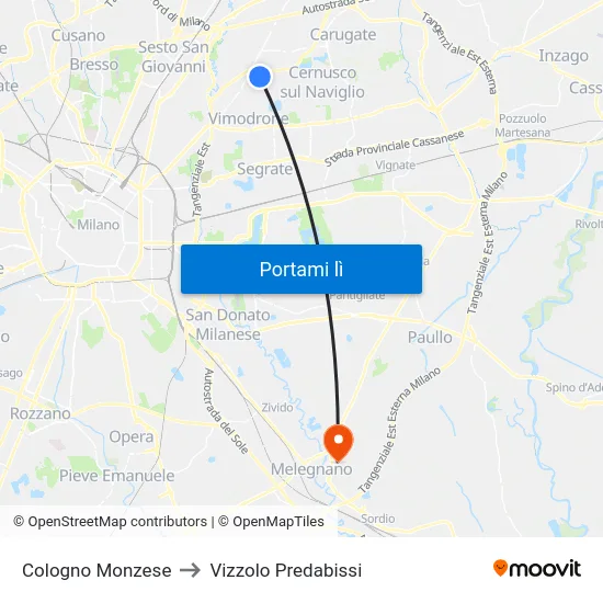 Cologno Monzese to Vizzolo Predabissi map