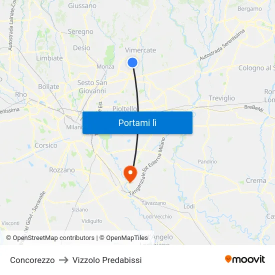 Concorezzo to Vizzolo Predabissi map