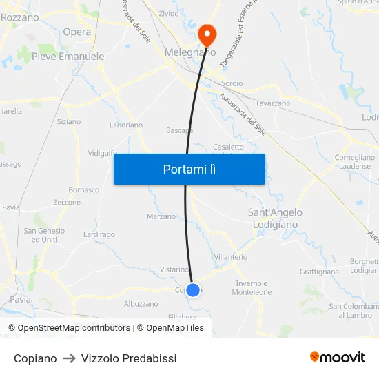 Copiano to Vizzolo Predabissi map