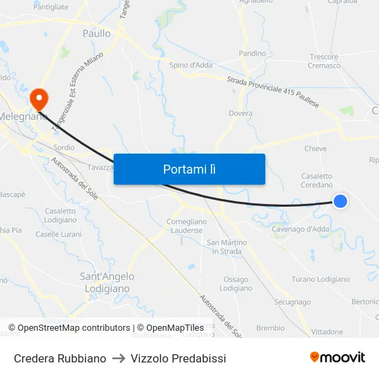 Credera Rubbiano to Vizzolo Predabissi map