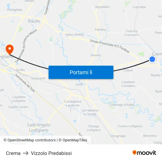 Crema to Vizzolo Predabissi map