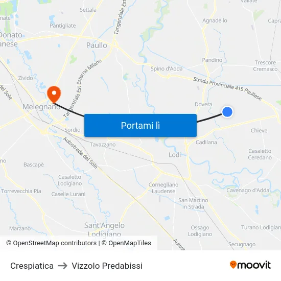 Crespiatica to Vizzolo Predabissi map