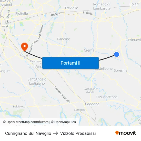 Cumignano Sul Naviglio to Vizzolo Predabissi map
