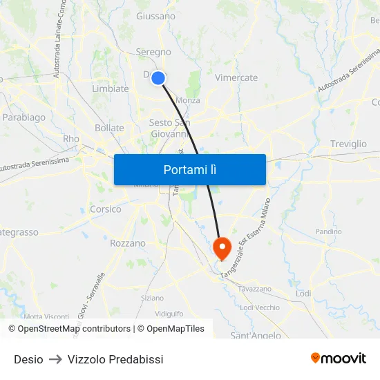 Desio to Vizzolo Predabissi map