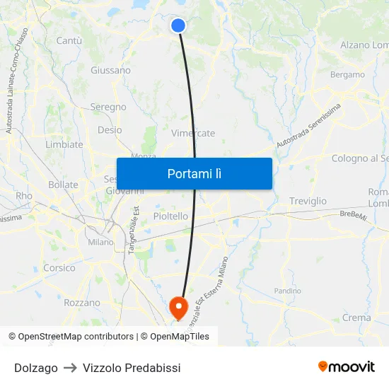 Dolzago to Vizzolo Predabissi map