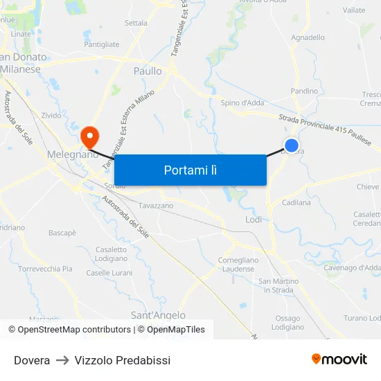 Dovera to Vizzolo Predabissi map