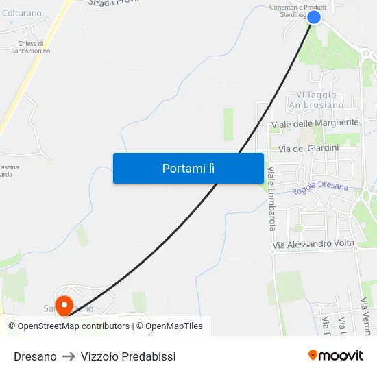 Dresano to Vizzolo Predabissi map