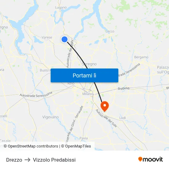 Drezzo to Vizzolo Predabissi map
