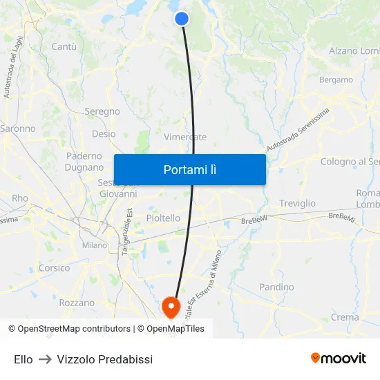 Ello to Vizzolo Predabissi map